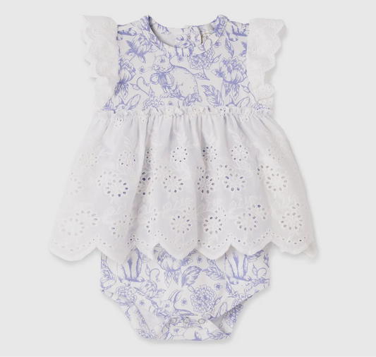 Easter “Bunny” Toile Eyelet Skirted Bodysuit
