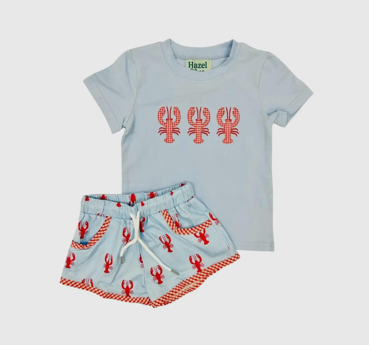 Hazel Blue Crawfish Print/Applique Short Set