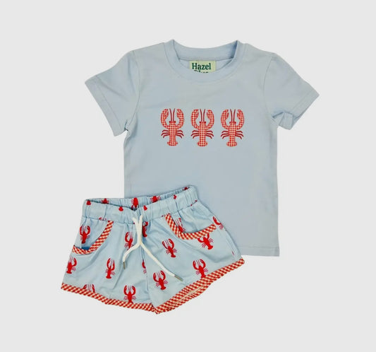 Hazel Blue Crawfish Print/Applique Short Set