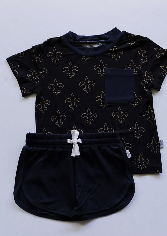 Fleur De Lis Bamboo Varsity Short Set - T-
Shirt & Shorts