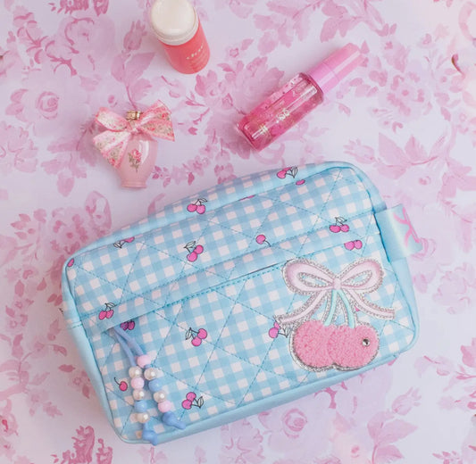 Quilted Cherry and Gingham Printed Pouch