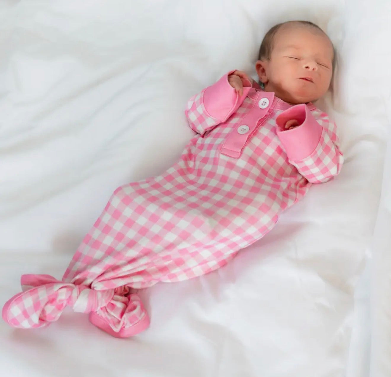 Girls Baby Knotted Gown - Pink Gingham