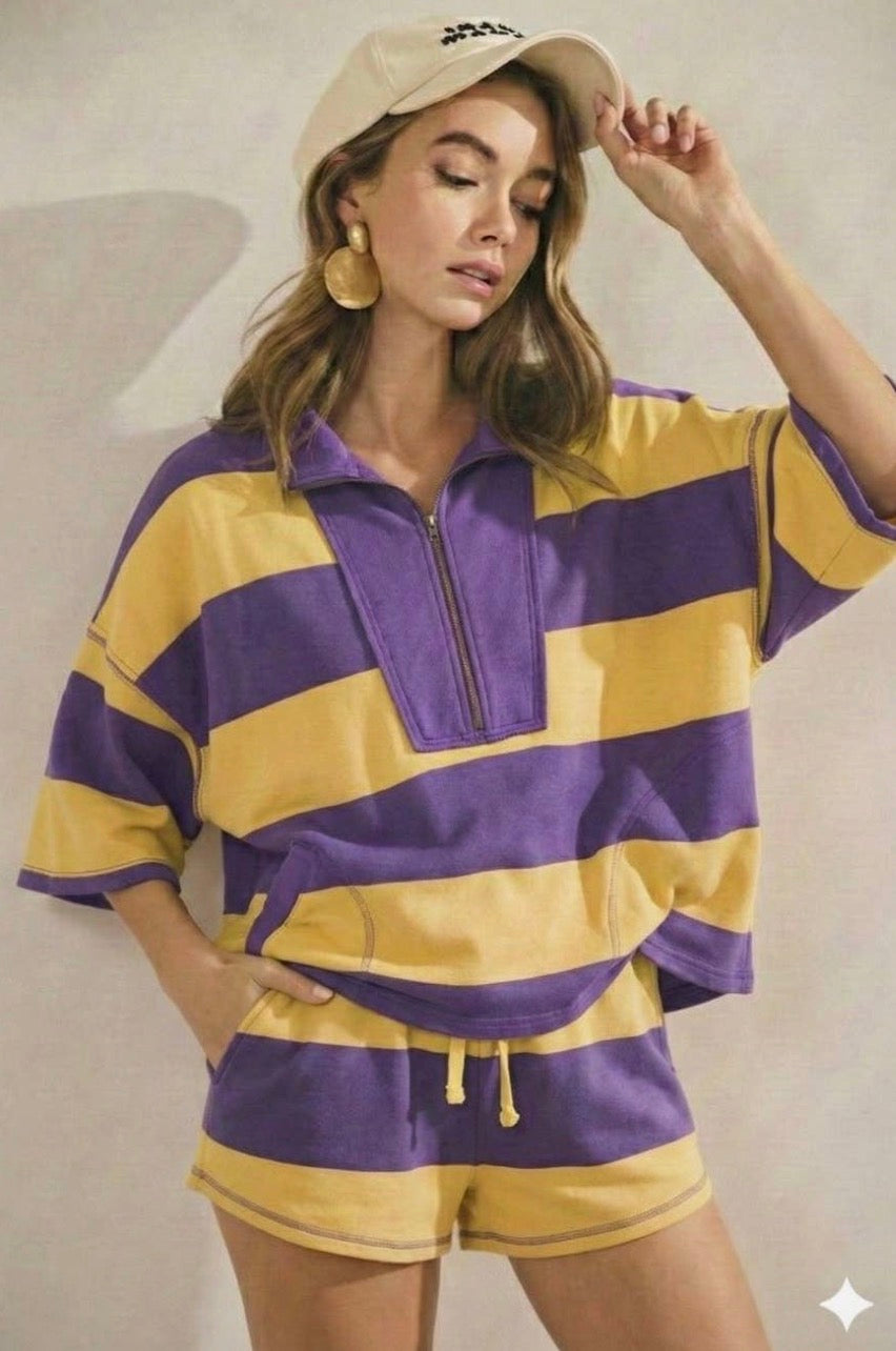 Game Day Vintage Striped Quarter Zip Lounge Set