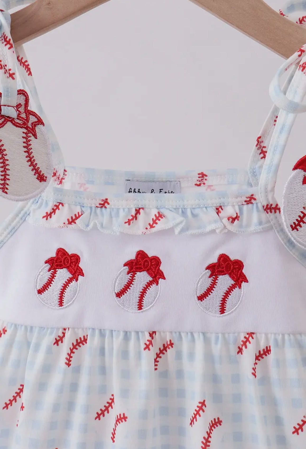 Baseball Applique Ruffle Gingham Bubble