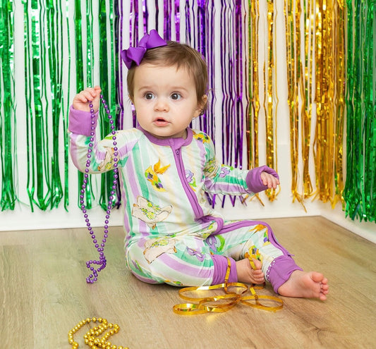 Mardi Gras "Majorette Boots" Zipper Onesie Jammies