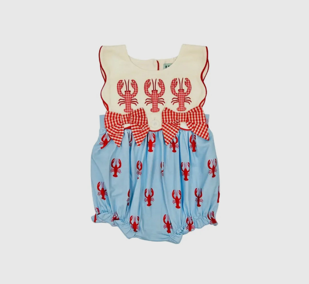 Hazel Blue Crawfish Print/Applique Bubble with Bows