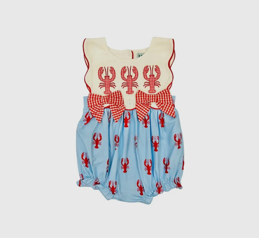 Hazel Blue Crawfish Print/Applique Bubble with Bows