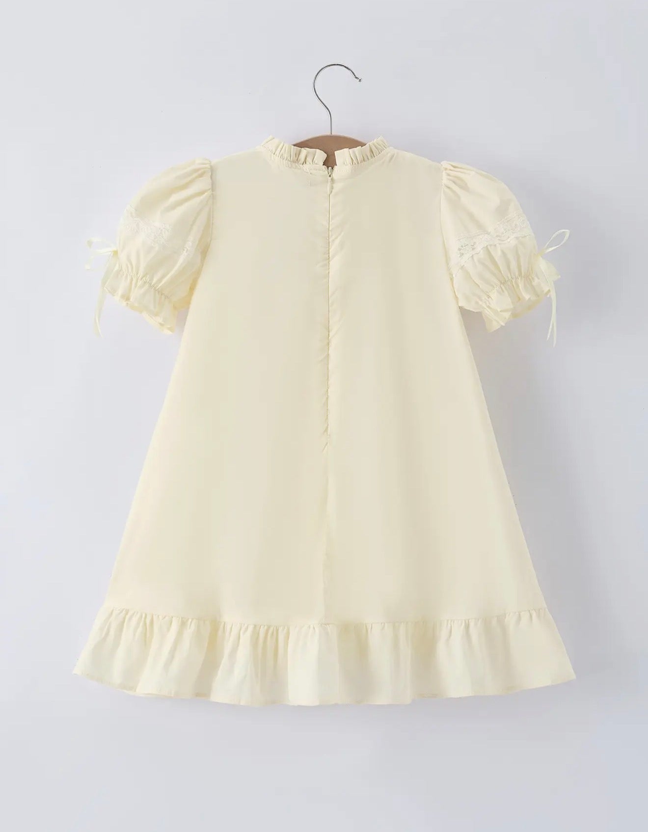 Embroidered Lace Girls' Short-Sleeved Dress-Beige/Pink