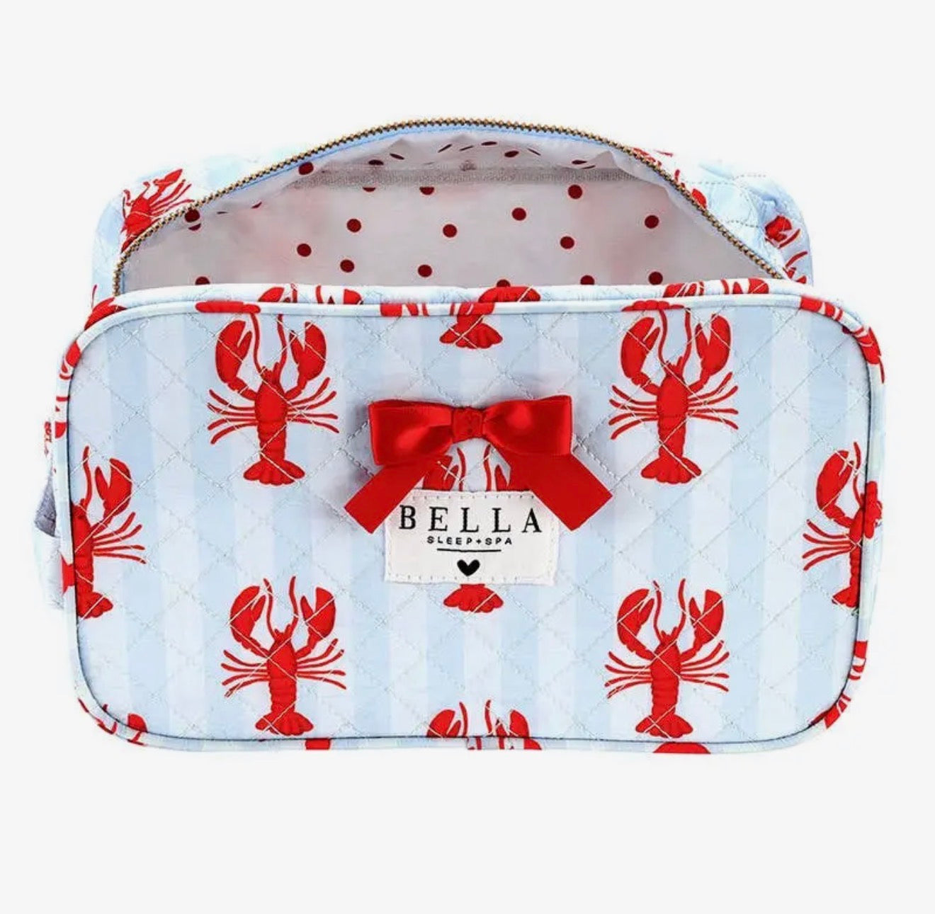 Quilted Cosmetic Bag - Blue Stripes + Crawfish