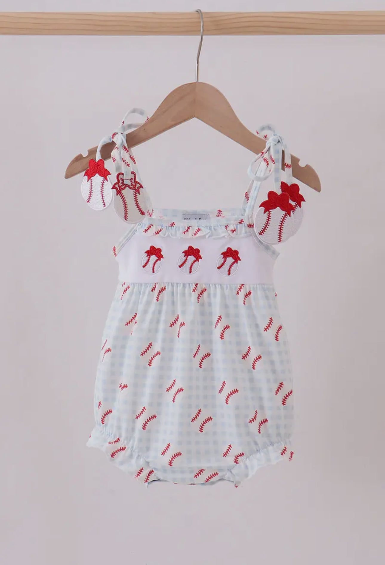 Baseball Applique Ruffle Gingham Bubble