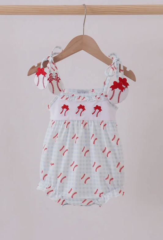 Baseball Applique Ruffle Gingham Bubble