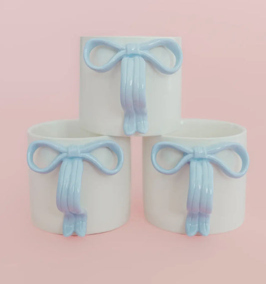 Powder Blue Bow Ceramic Coffee Mug with Ribbon Handle