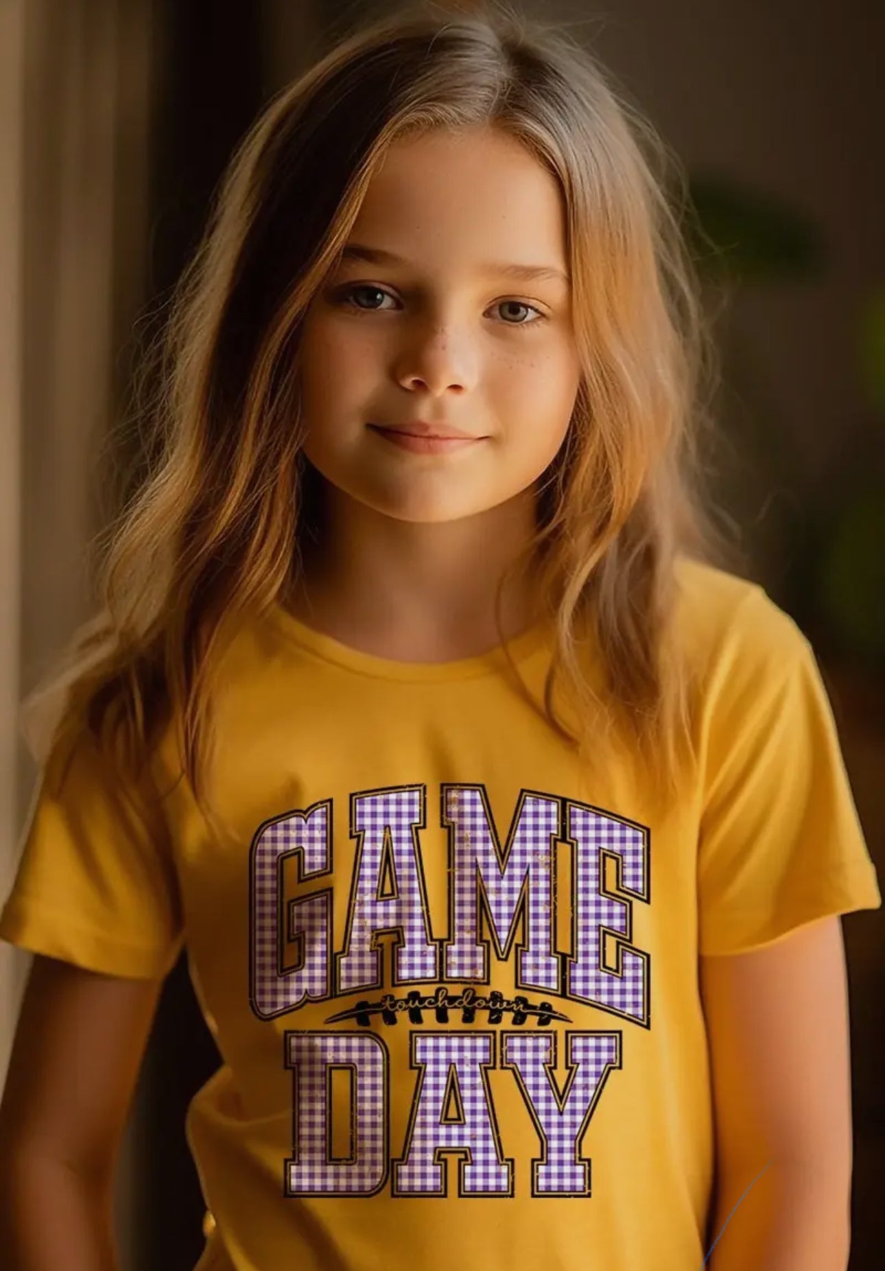 Purple Gingham Game Day Kids Graphic Tee