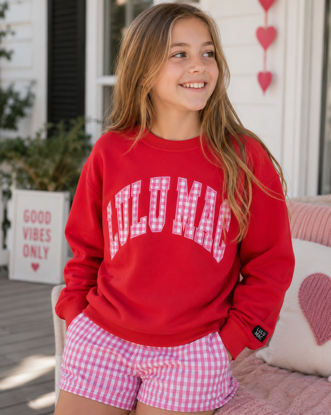 LULU MAC Youth Sweatshirt- Gingham Red