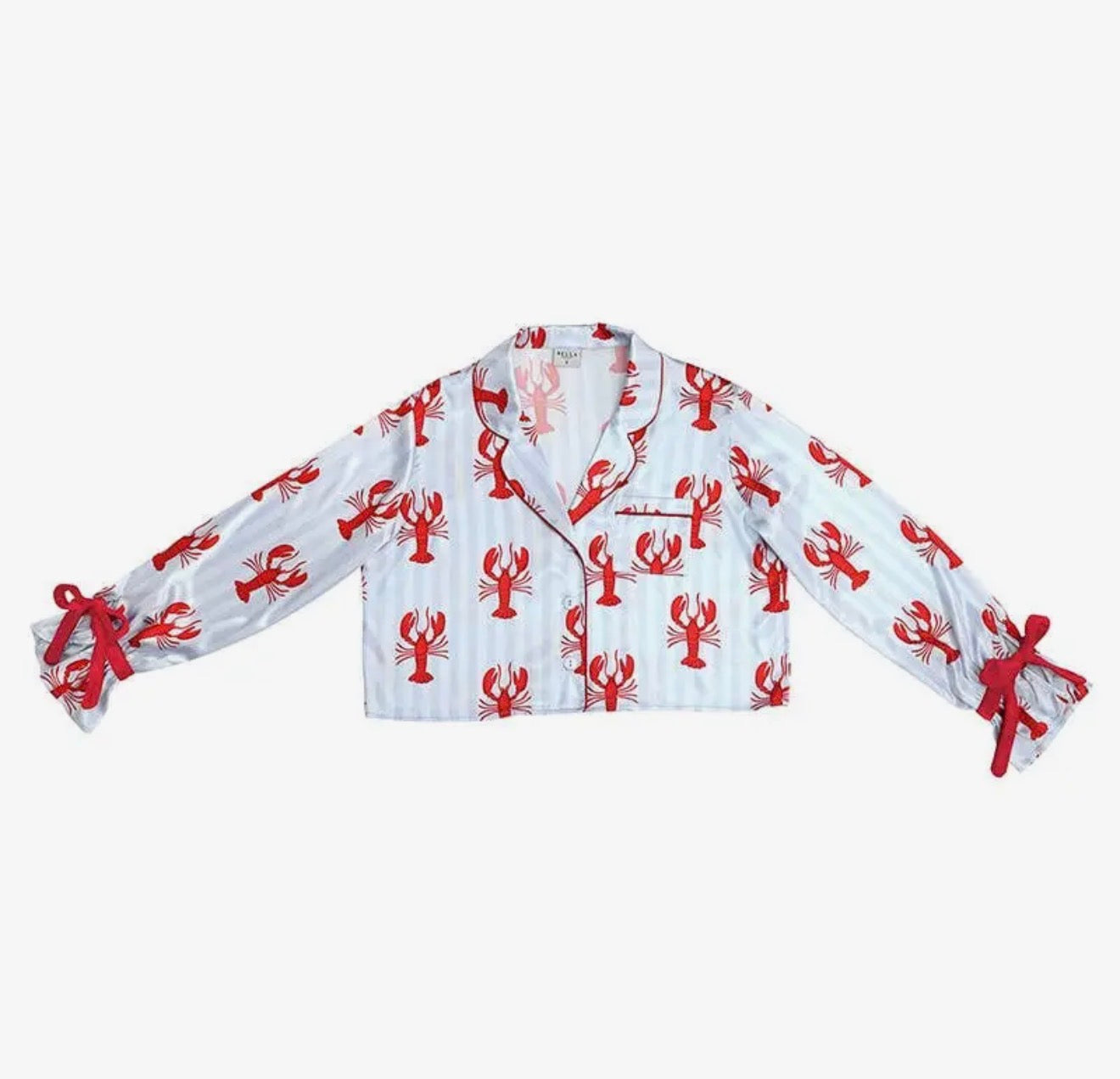 Long Sleeve Ruffled Pj Set - Blue Stripes + Crawfish