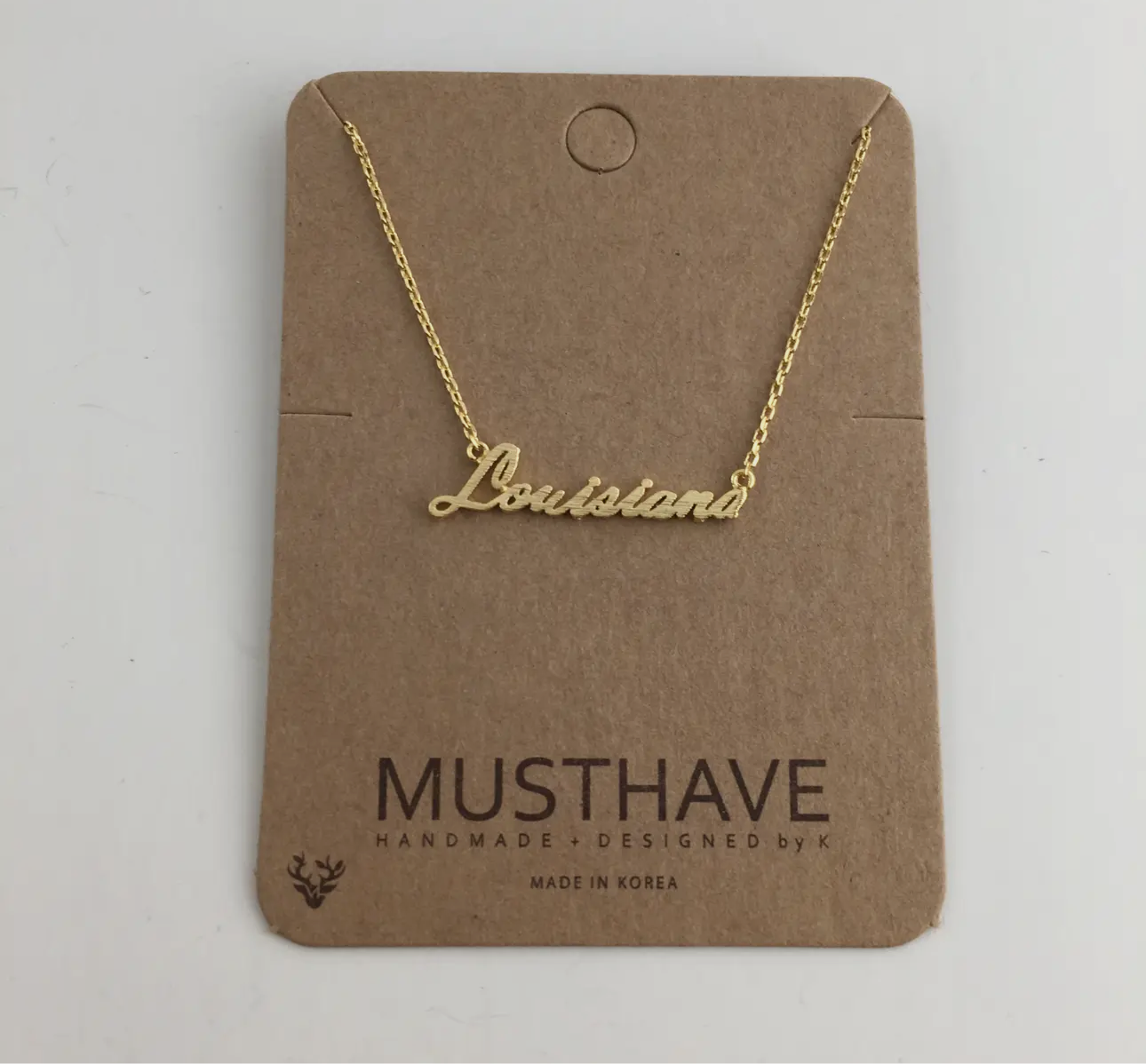 “Louisiana” Script Necklace- Gold