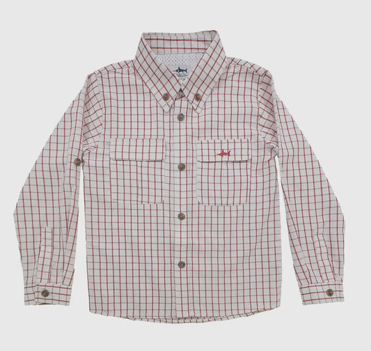 Flagler Boys Fishing Shirt - Red Plaid