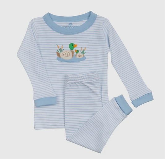 “Mallard Pond Appliqué” Long Sleeve Pajamas- Blue