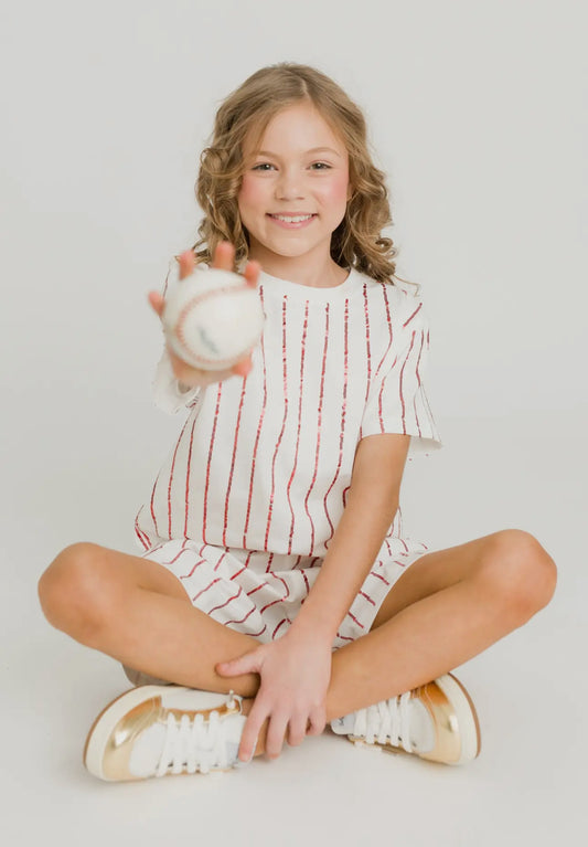 Red Sequin Striped Kid Shirt
