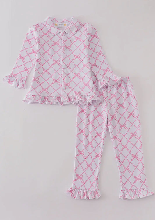 Premium Pink Bow Tie Girl Pajamas Set