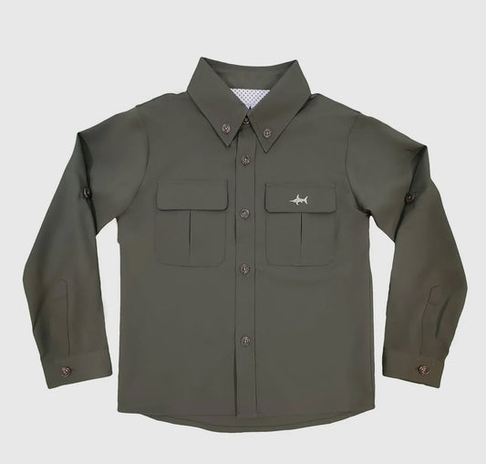 Flagler Boys Fishing Shirt - Olive