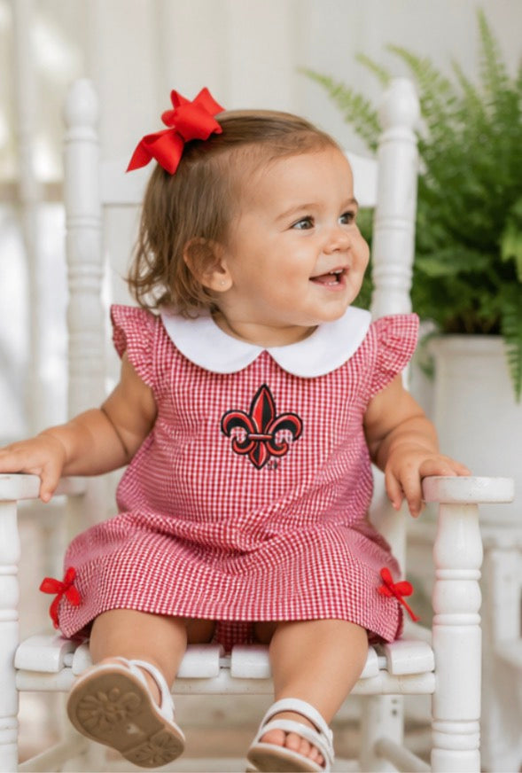 Louisiana At Lafayette Cajuns Embroidered
Red Gingham A Line Dress