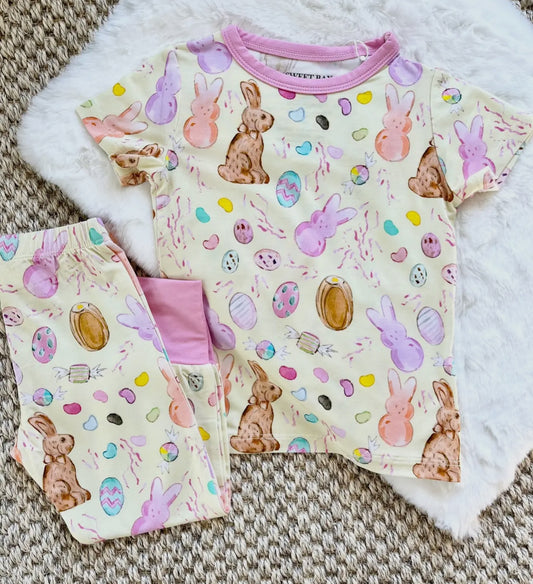 “Easter” Candy Pajama Pants Set- Yellow/Pink