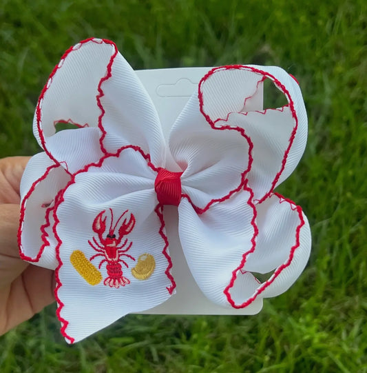 Crawfish Boil Embroidered Hair Bow