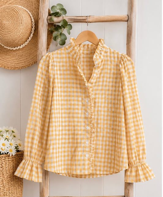 Ruffled Gingham Check Blouse