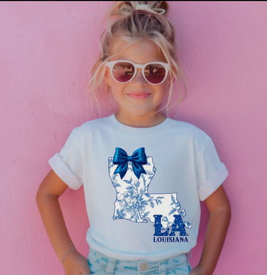 Toddler Faux Glitter Coquette Louisiana State Tee Kids
