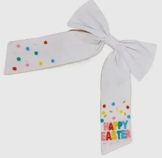 "Happy Easter" Beaded Alligator Clip Hair Bow