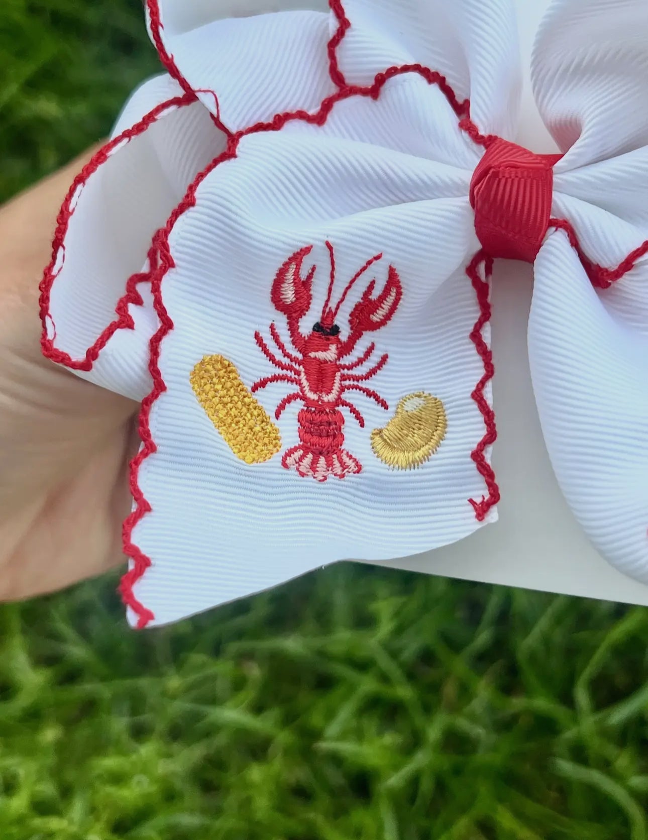 Crawfish Boil Embroidered Hair Bow