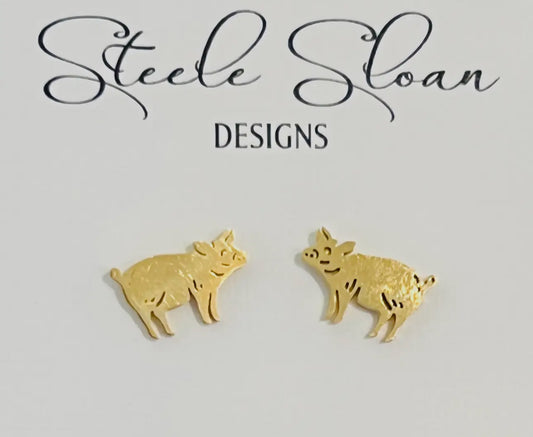 Cute “Pig” Earrings- Gold Stud