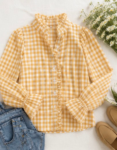 Ruffled Gingham Check Blouse