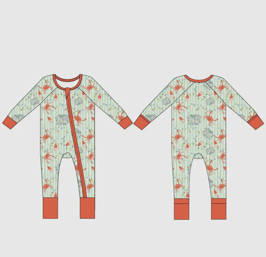 Crab Trap Christmas Zipper Onesie