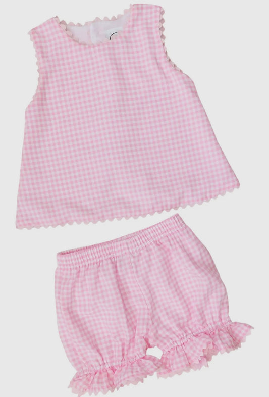 Ella Gingham Scalloped Trim Bloomer Set