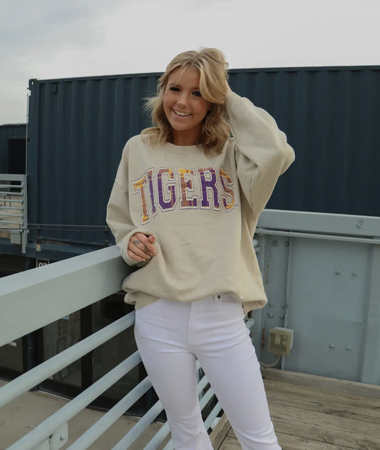 Lsu Tigers Tartan Sand Thrifted Sweatshirt