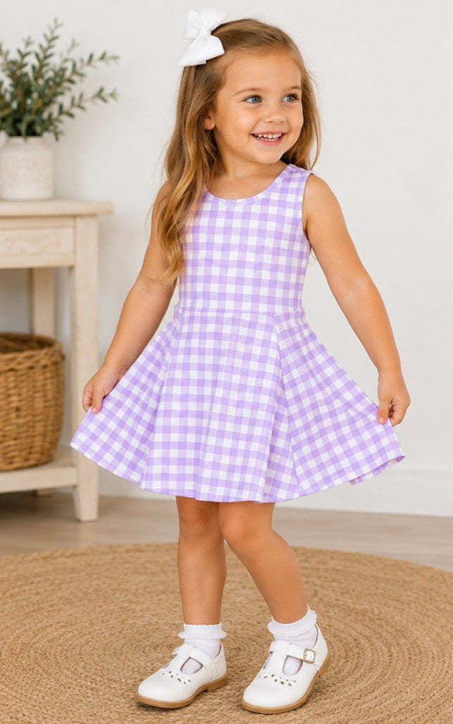 Gingham Activewear Dress in Purple and White