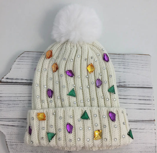 Mardi Gras Gemstone Beanie Hat