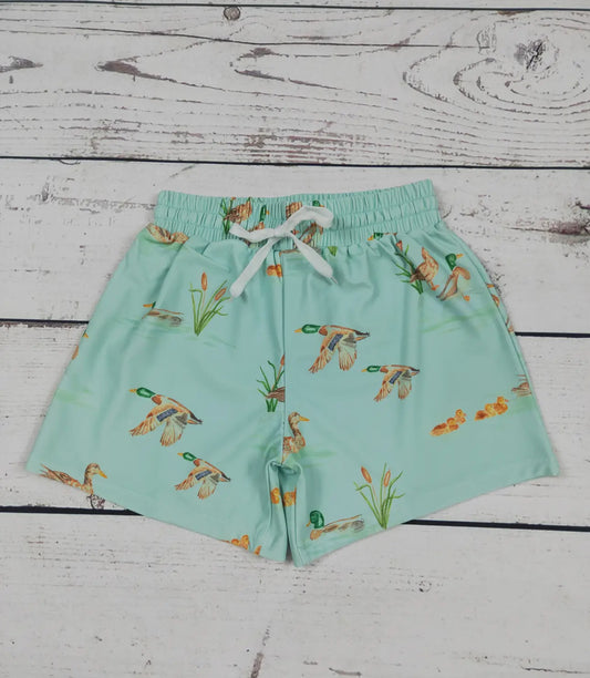 Boys Green Mallard Printed Boardshorts