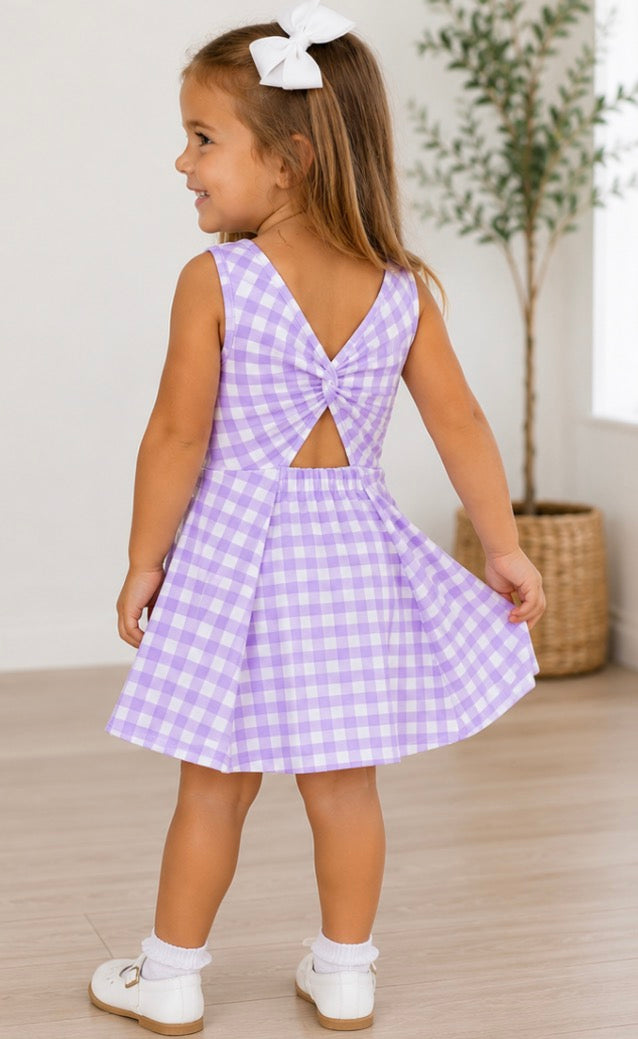 Gingham Activewear Dress in Purple and White