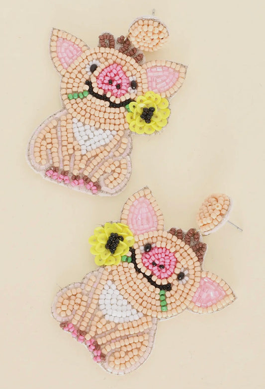 Farm Animal “Pig” Beaded Embroidery- Earrings