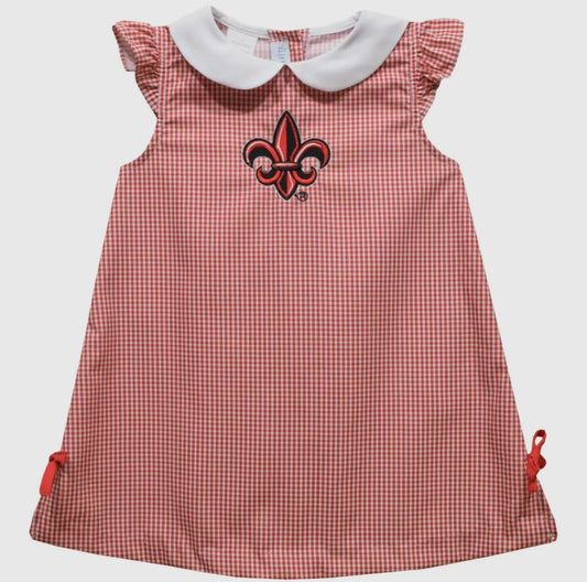 “Louisiana Lafayette Cajuns” Embroidered Gingham Dress
