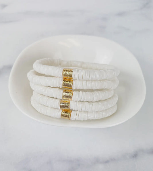 Heishi Small 6mm Color Pop Bracelet "Pearl"- Gold Barrel