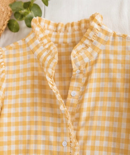 Ruffled Gingham Check Blouse