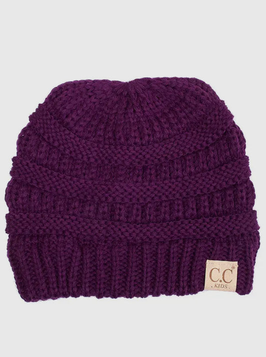 C.C Kids Solid Classic Knit Beanie- Purple