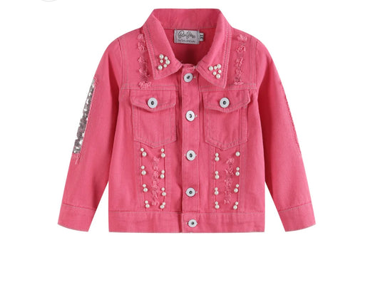 Sequin Denim Jacket- Pink Butterfly