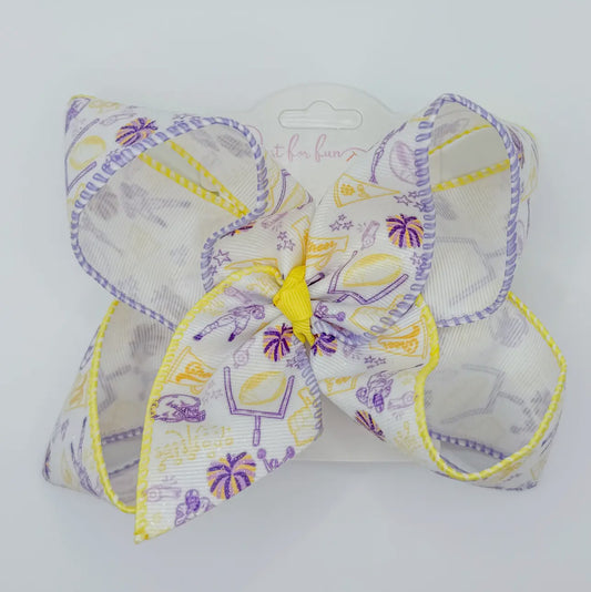 Glitter Purple & Yellow Football Hair Bow
