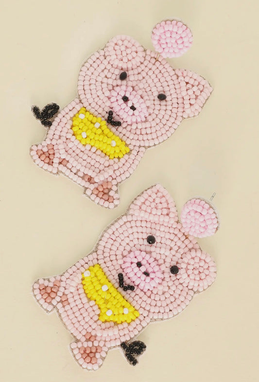 Farm Animal “Pig” Beaded Embroidery- Earrings