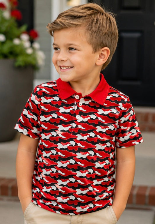 Red and Black Camo Polo